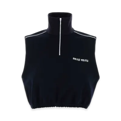 MIU MIU Women's Polyester Blend Top "Midnight Blue"