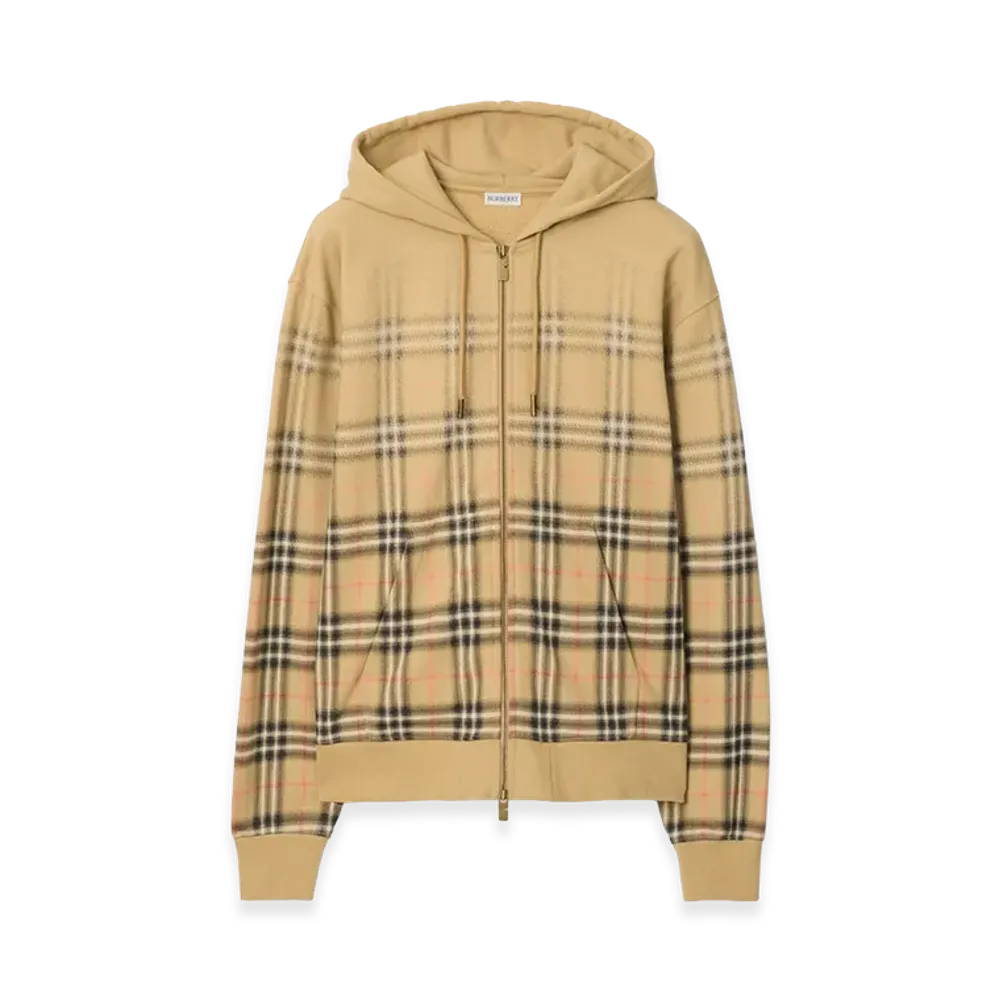 Burberry Gradient Check Cotton Zip Hoodie "Sand Beige"