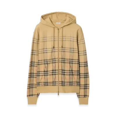 Burberry Gradient Check Cotton Zip Hoodie "Sand Beige"