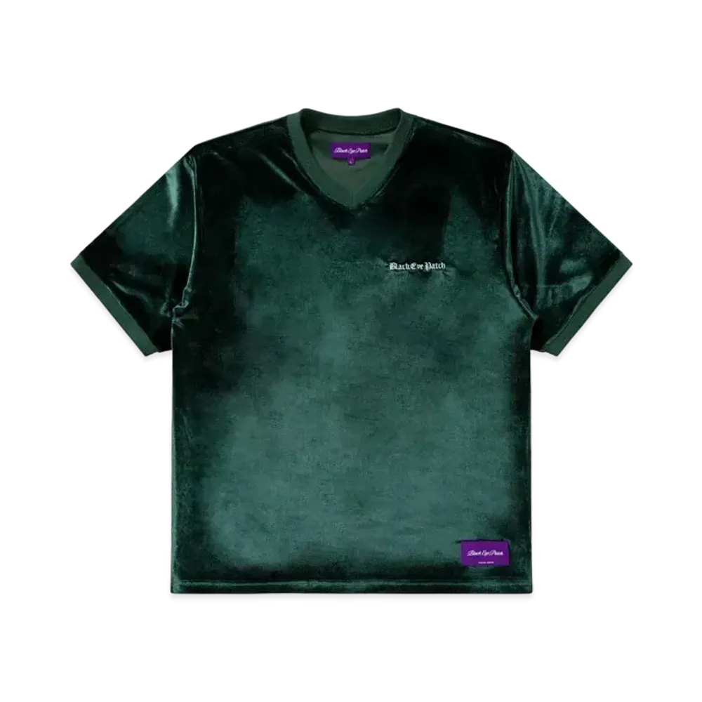 Black Eye Patch Blackletter V Neck Velour Tee "Olive"