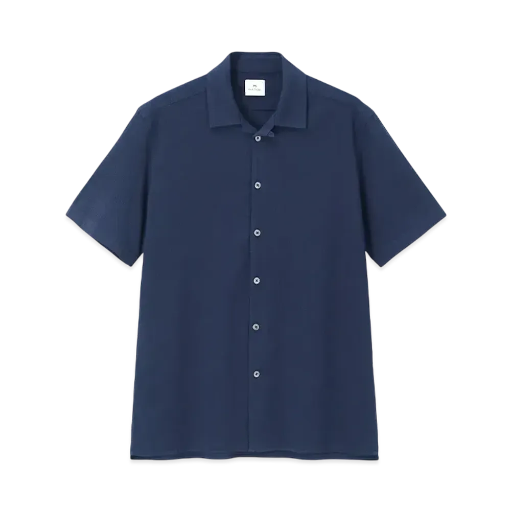 Paul Smith Cotton Stretch Open Collar Shirt "Navy"