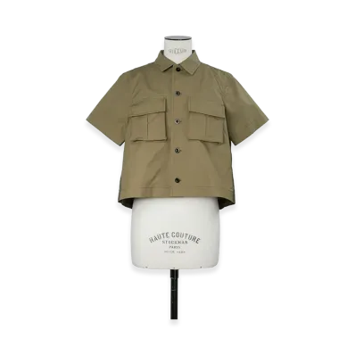 sacai Women's Cotton Weather Shirt "Beige/Dark Khaki"