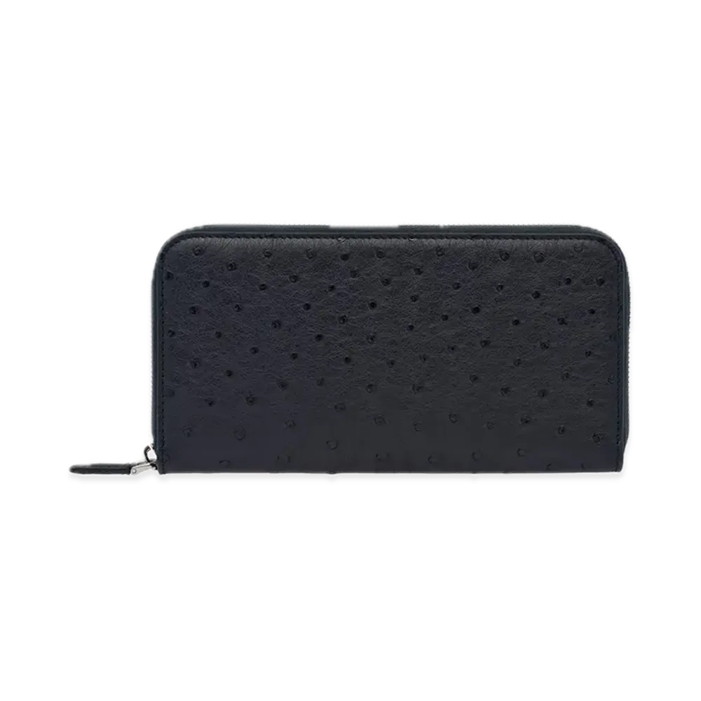 PRADA Ostrich Leather Zip-Around Wallet "Navy"