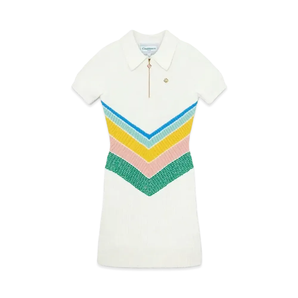 Casablanca Boucle Chevron Dress "White"