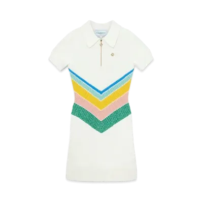 Casablanca Boucle Chevron Dress "White"