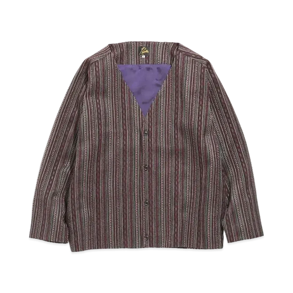Needles CARDIGAN JACKET - W/AC/PE/R IKAT STRIPE MOLE JQ. "Bordeux"