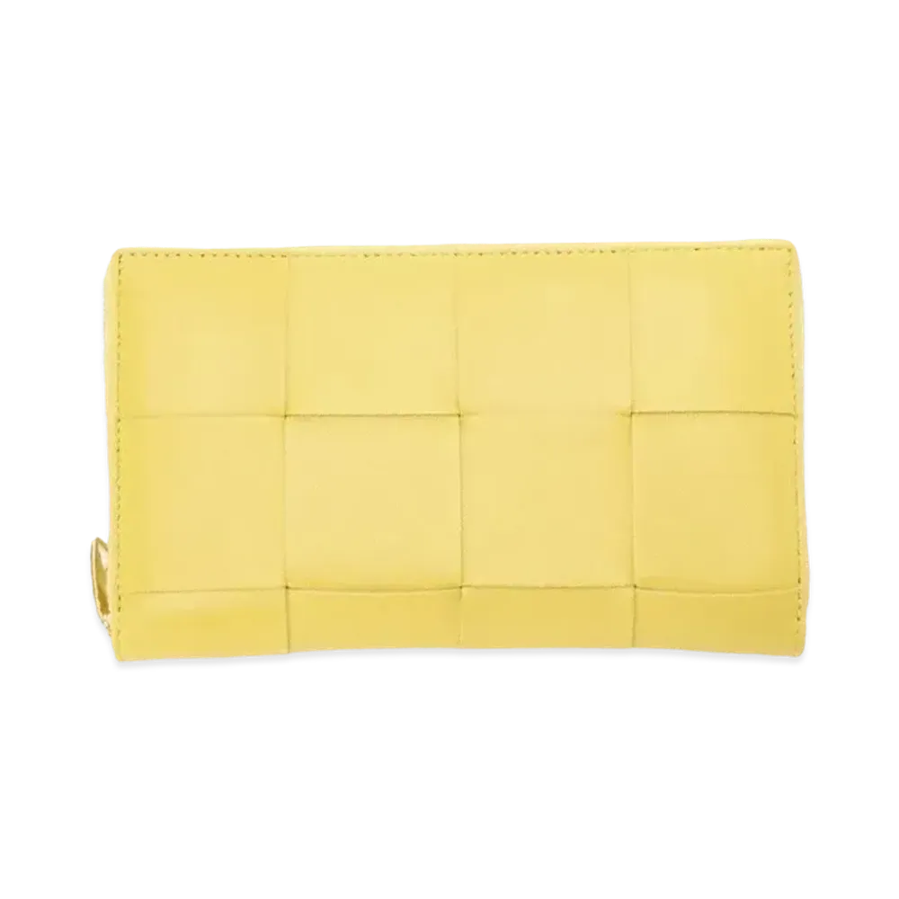 Bottega Veneta Casette Maxi Intrecciato Lambskin Calfskin Bi-fold Zip Around Wallet "Butter Cup"