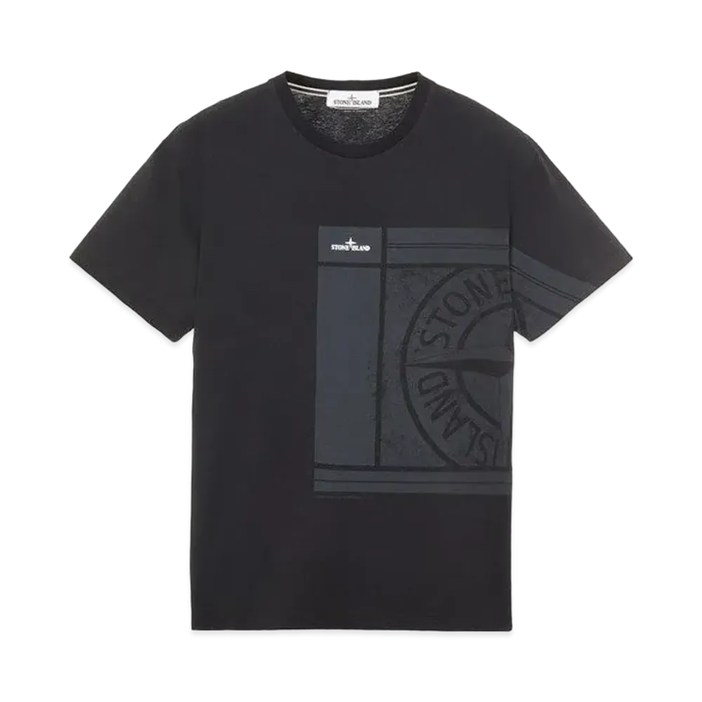 Stone Island 2NS81 COTTON JERSEY, 'MOSAIC FOUR' PRINT, GARMENT DYED_SLIM FIT "Black"