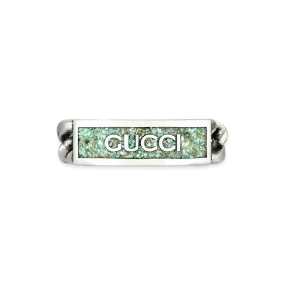 GUCCI Enamel Ring With Gucci Logo "Lightblue/Gray"