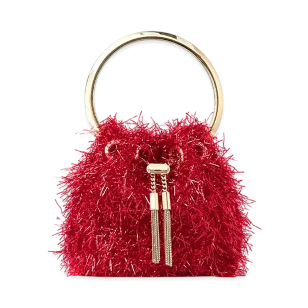 Jimmy Choo Micro Bon Bon Tinsel Mini Bag "Ruby Red/Light Gold"