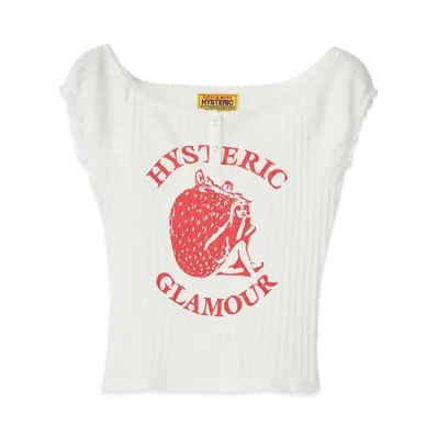 HYSTERIC GLAMOUR Women's Strawberry Freak Baby Tee "White"