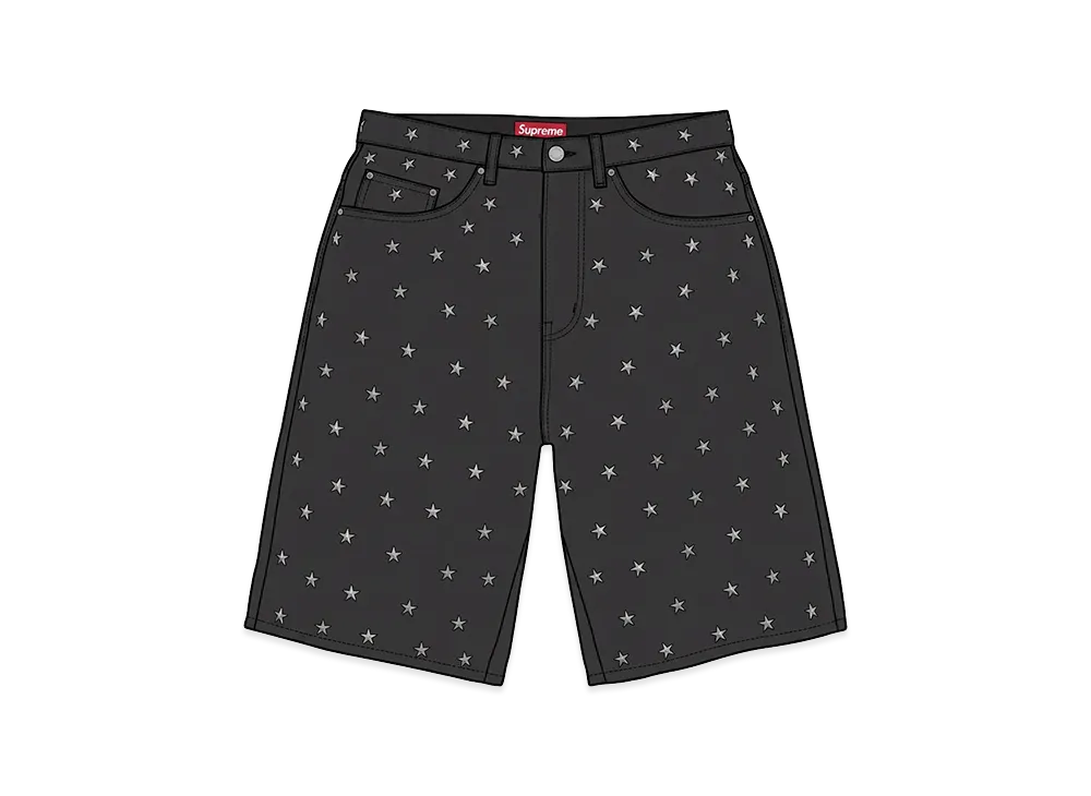 Supreme Stars Studded Baggy Denim Short "Black"
