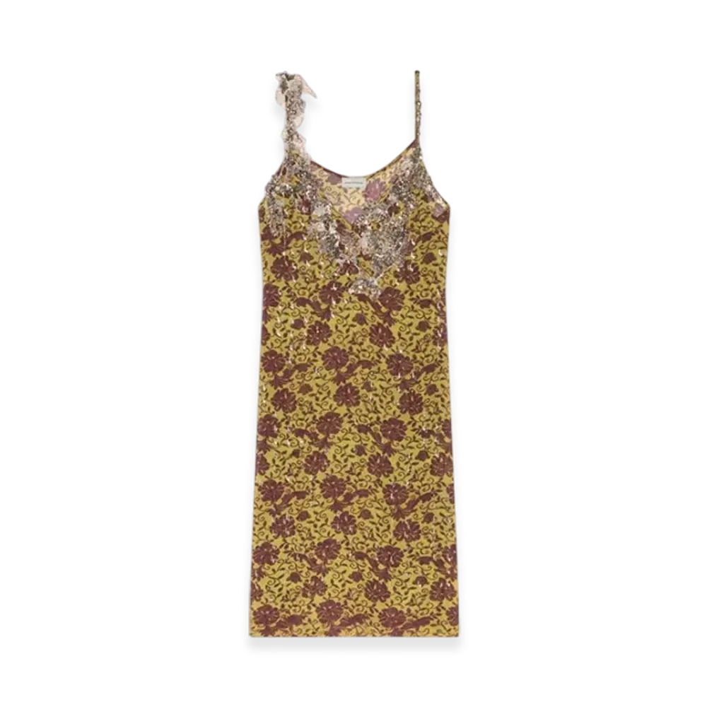 DRIES VAN NOTEN Women's Embellished Slip Dress "Olive"