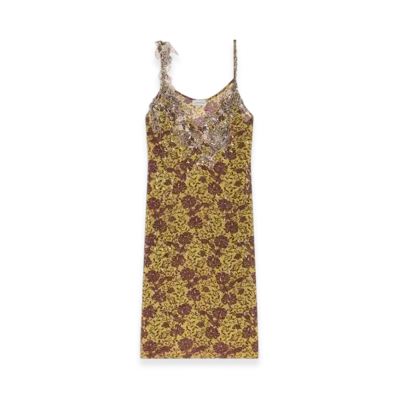 DRIES VAN NOTEN Women's Embellished Slip Dress "Olive"