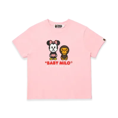 A BATHING APE x Disney Women's Minnie Mouse Baby Milo Mini Tee "Pink"