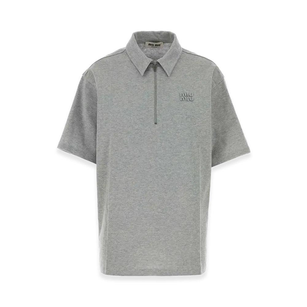 MIU MIU Women's Cotton Blend Oversize Polo Shirt "Gray"