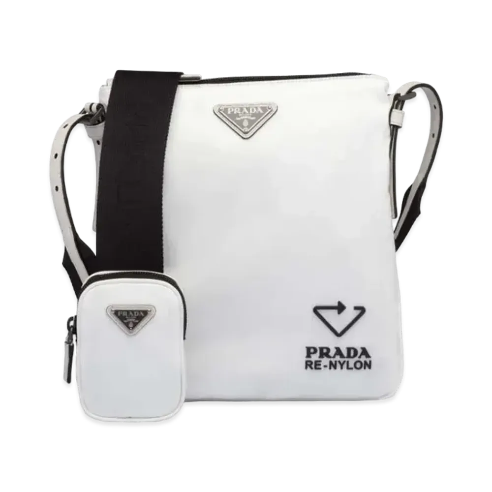 PRADA Re-Nylon And Saffiano Leather Shoulder Bag "Off White "