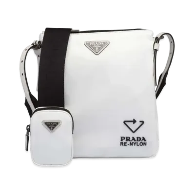 PRADA Re-Nylon And Saffiano Leather Shoulder Bag "Off White "