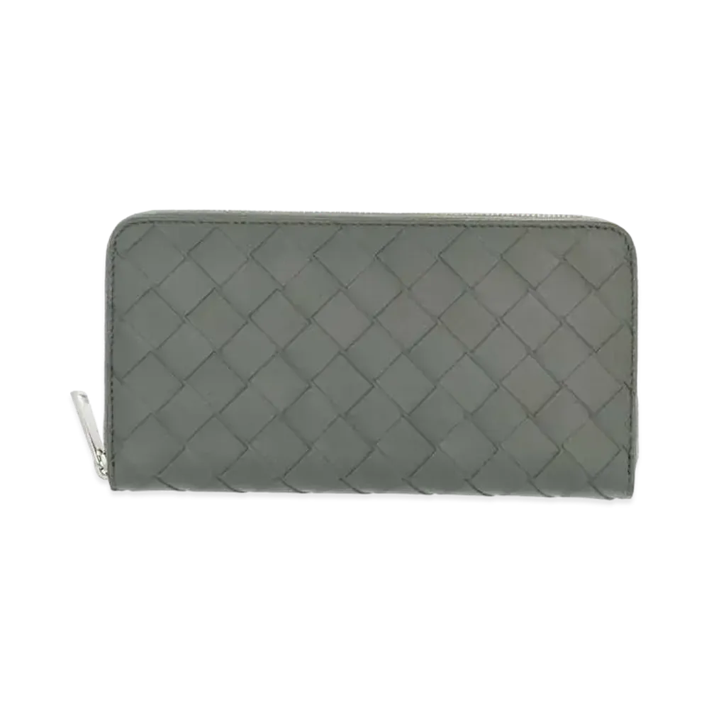 Bottega Veneta Intrecciato Calfskin Zip Around Wallet "Slate"