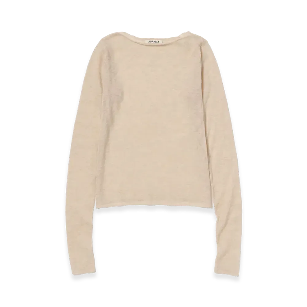 AURALEE Women's Sheer Cashmere Knit Boat Neck P/O "Top Beige"