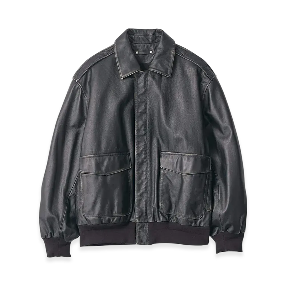 ssstein Cow Leather Vintage Flight Jacket "Black"