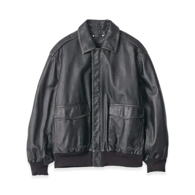 ssstein Cow Leather Vintage Flight Jacket "Black"