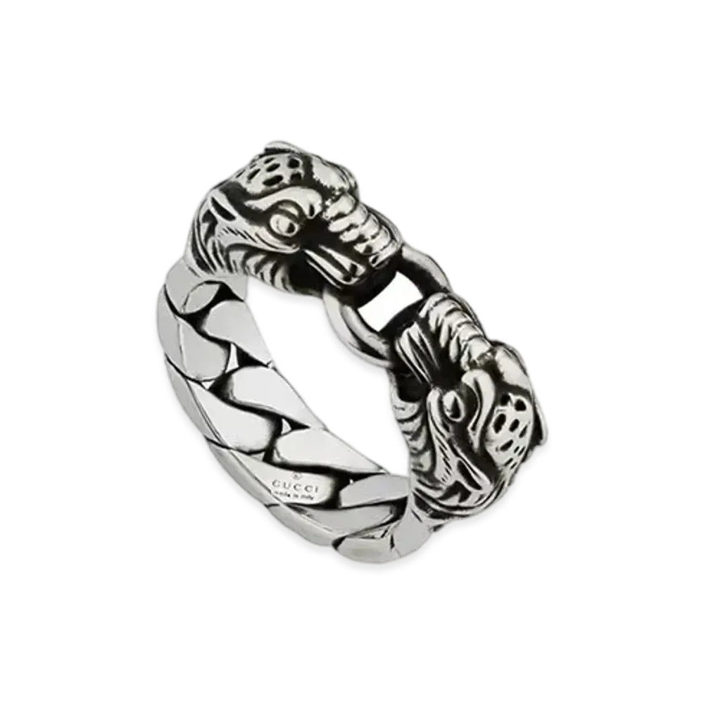 GUCCI Tiger Head Ring Aged Finish "Silver"