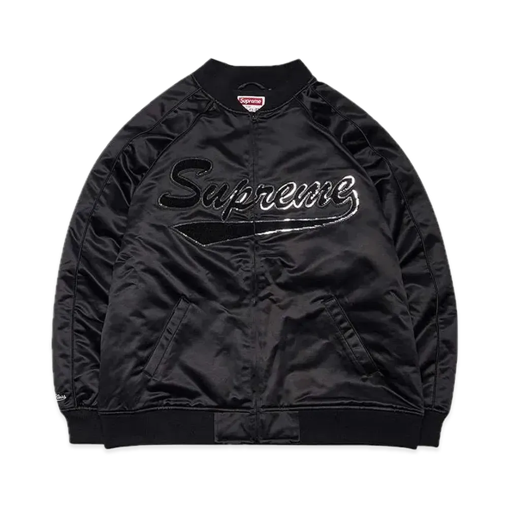Supreme Mitchell & Ness Sequin Logo Varsity Jacket "Black"