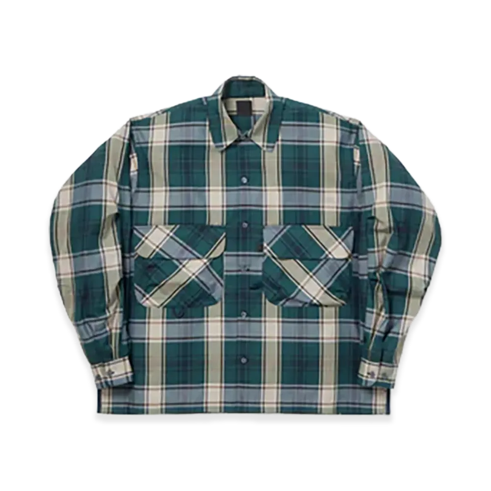 DAIWA PIER39 Tech Sports Open Collar Shirt L/S Big Tartan "Dark Green"