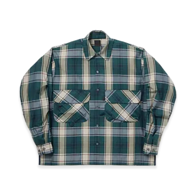 DAIWA PIER39 Tech Sports Open Collar Shirt L/S Big Tartan "Dark Green"