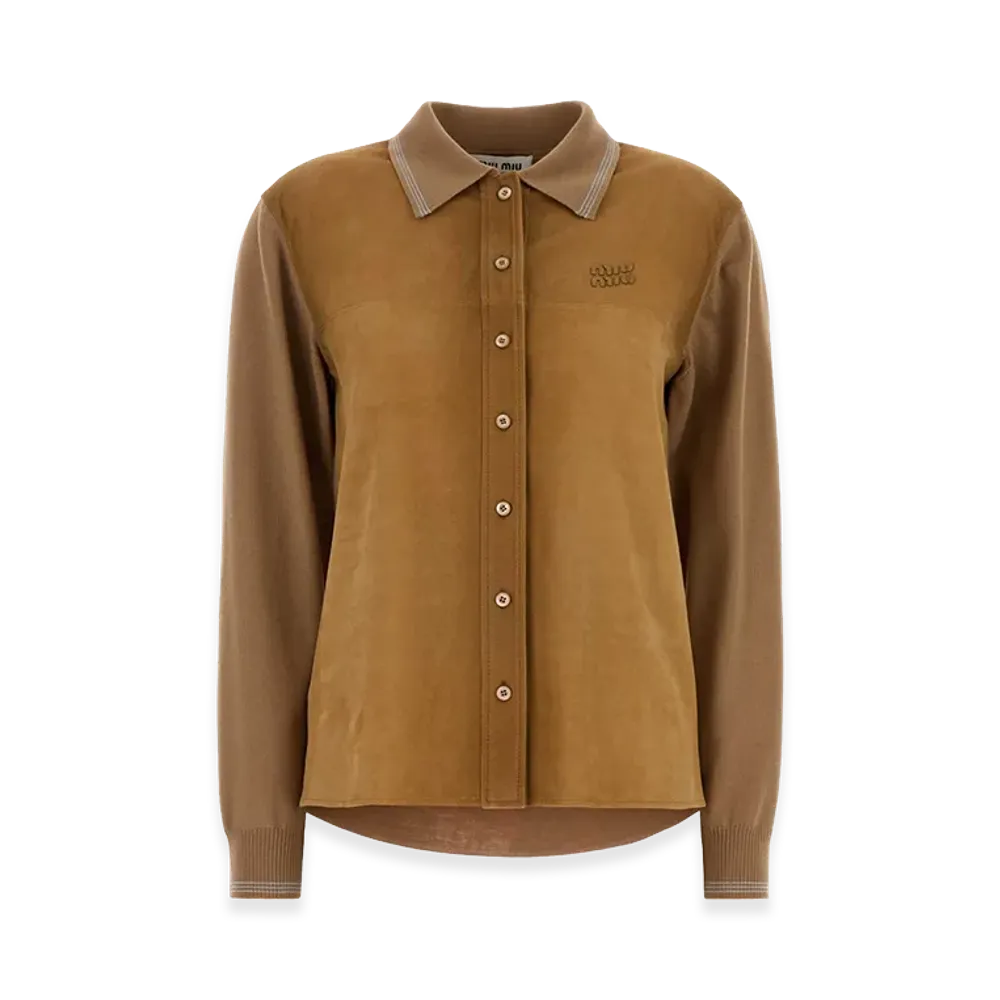 MIU MIU Women's Wool and Suede Cardigan "Camel"