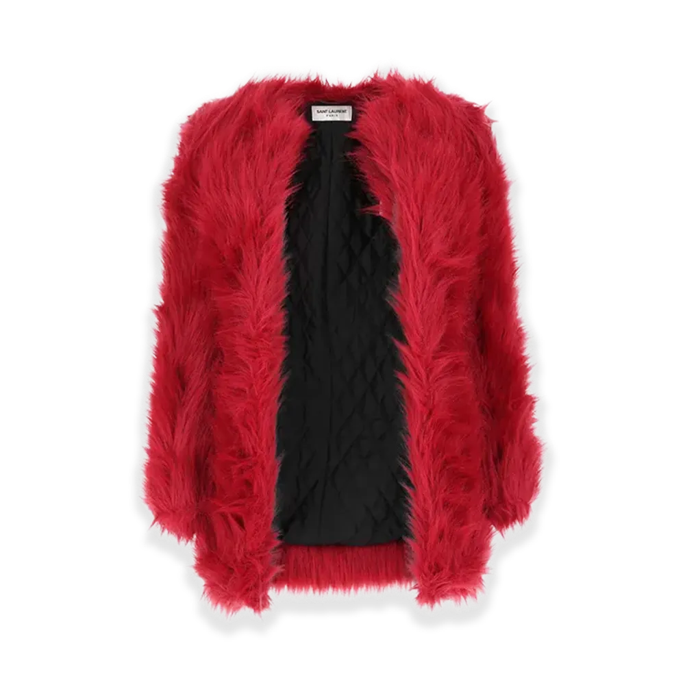 Saint Laurent Women's Red Eco Fur Coat "Red"