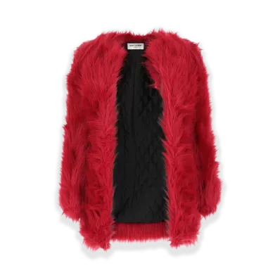 Saint Laurent Women's Red Eco Fur Coat "Red"
