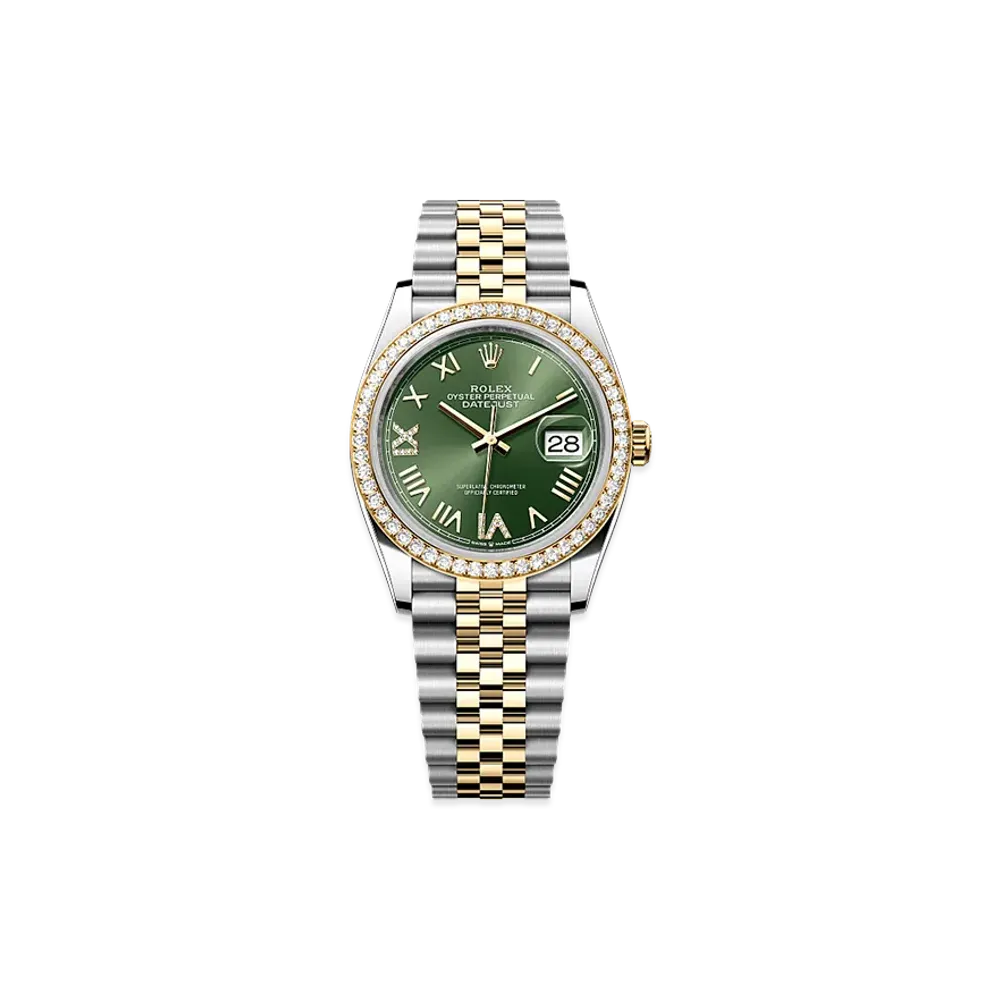 ROLEX Datejust 36 Oystersteel & Yellow Gold Diamond "Olive Green"