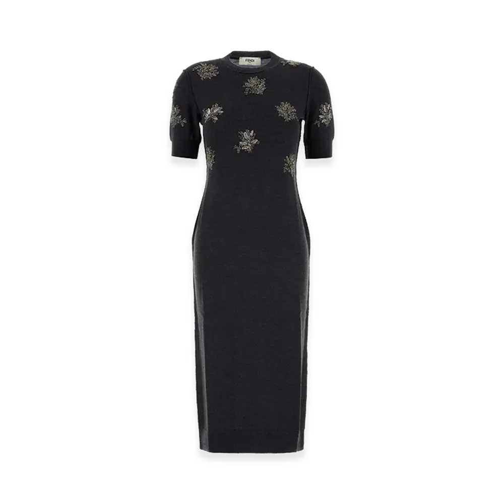 FENDI Women's Stretch Wool Dress "Charcoal Gray"