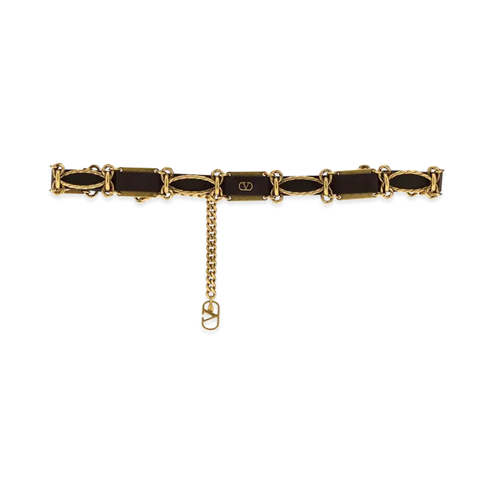 Valentino Women's Leather And Metal Belt "Dark Brown"