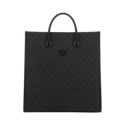 GUCCI GG Supreme Fabric And Leather Shopping Bag "Black"