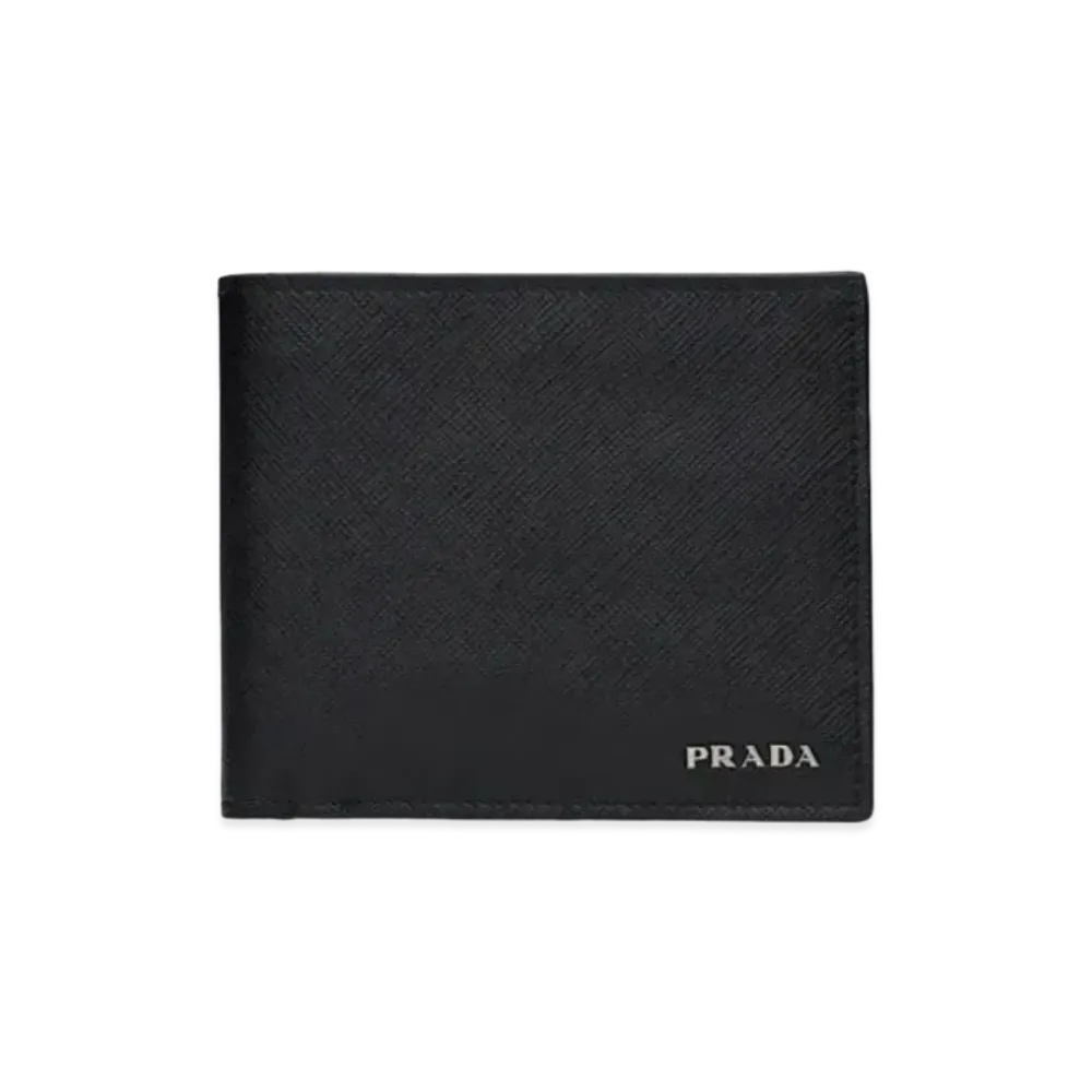 PRADA Saffiano Leather Wallet "Black/Baltic Blue"