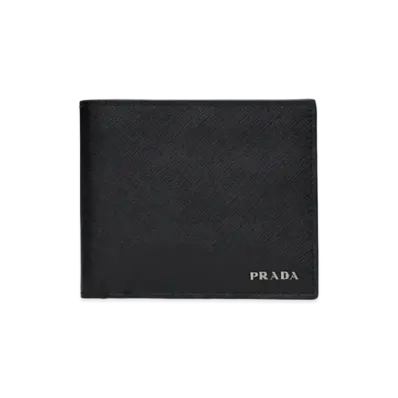 PRADA Saffiano Leather Wallet "Black/Baltic Blue"