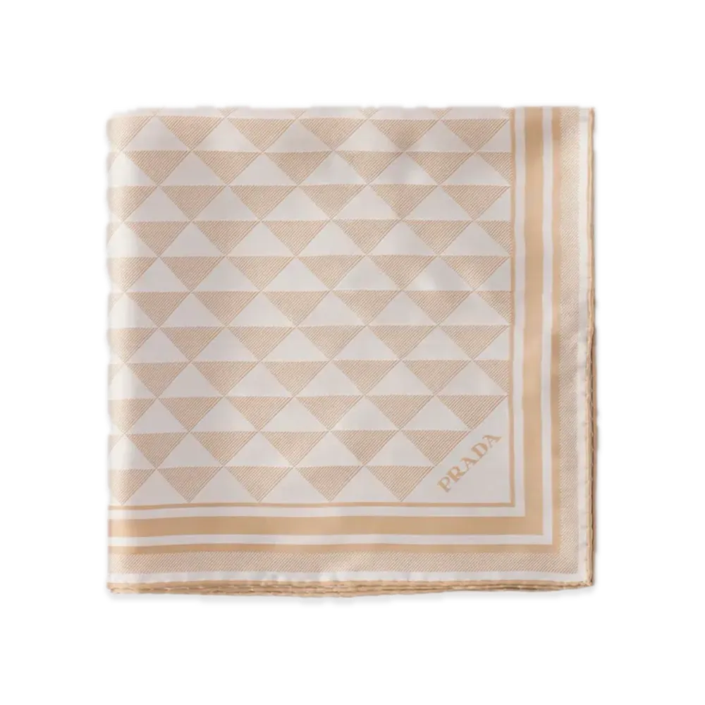 PRADA Printed Silk Scarf 55 x 55 "Camel Beige/Off-White"