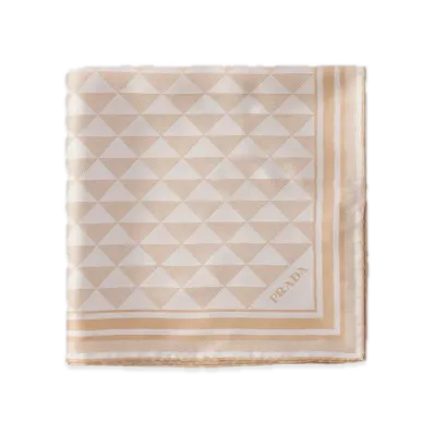 PRADA Printed Silk Scarf 55 x 55 "Camel Beige/Off-White"