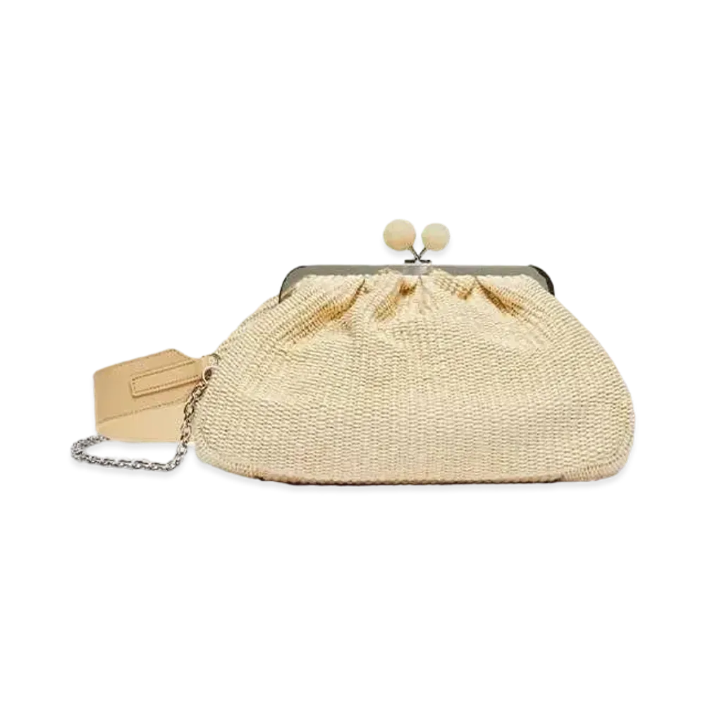 Max Mara Fortuna Raffia Look Medium Pasticino Bag "Beige"