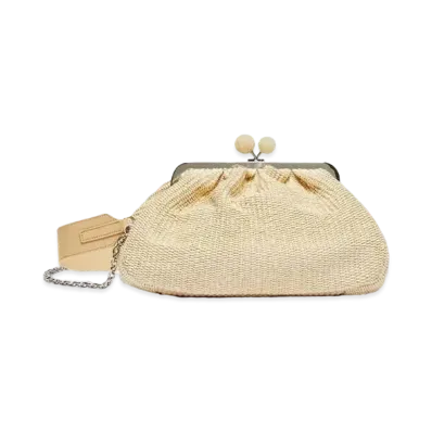 Max Mara Fortuna Raffia Look Medium Pasticino Bag "Beige"
