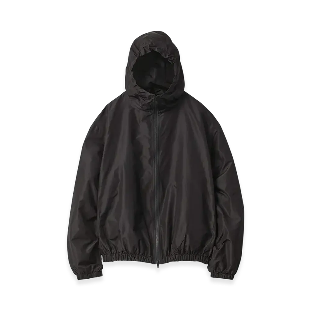 ssstein Pure Silk Tafta Shirred Zip Hood Jacket "Black"