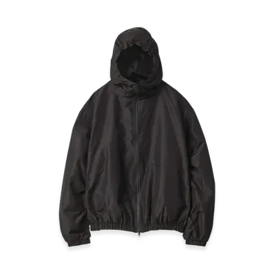 ssstein Pure Silk Tafta Shirred Zip Hood Jacket "Black"