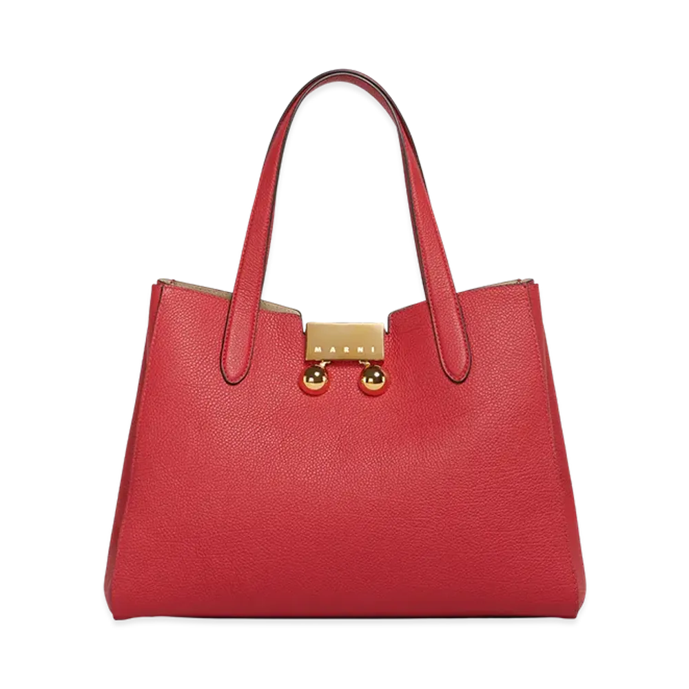 MARNI Trunkaroo Small Tote Handbag in Leather "Hot Red"