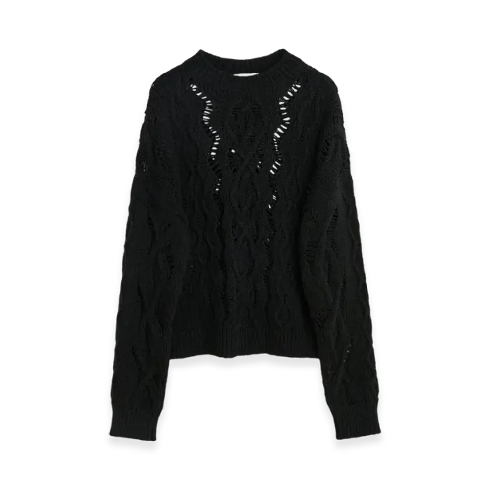 OUR LEGACY Women's Cable Sonar Roundneck "Black Fisherman Wool"