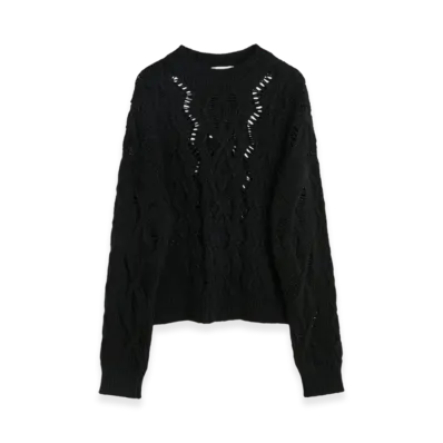 OUR LEGACY Women's Cable Sonar Roundneck "Black Fisherman Wool"