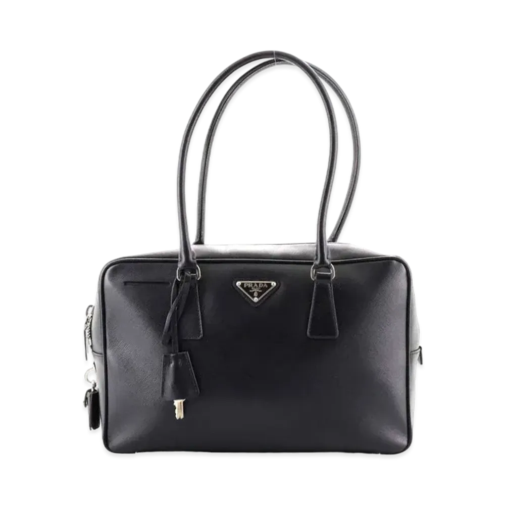 PRADA Saffiano Leather Handle Bag "Black"