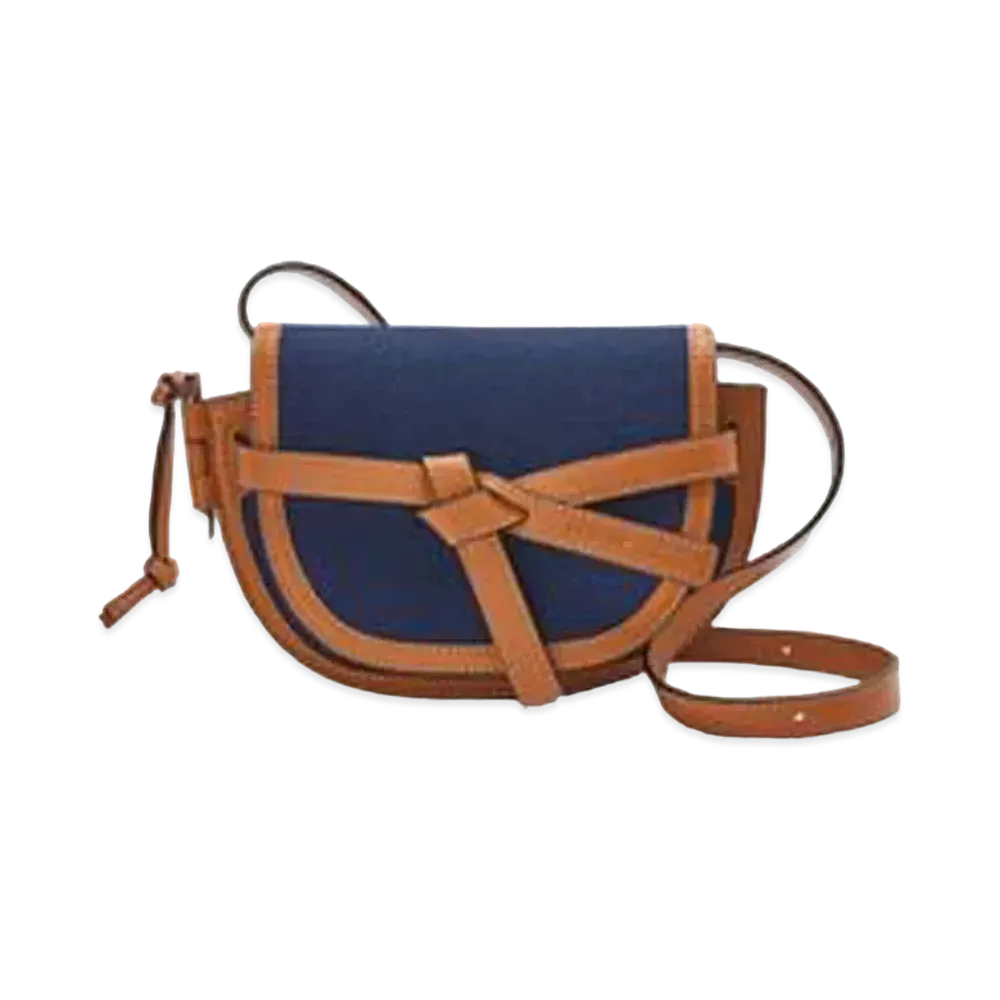 LOEWE Mini Gate Dual Bag In Canvas And Calfskin "Navy Blue/Tan"